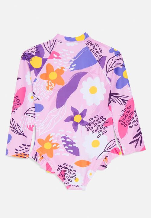 Pop Candy - Half zip floral swimsuit-lilac