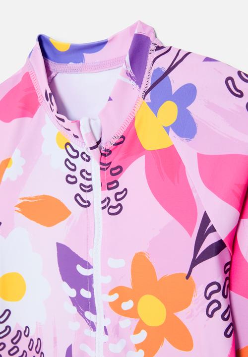 Pop Candy - Half zip floral swimsuit-lilac
