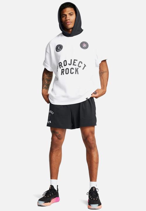 Under Armour - UA Project Rock Icon Fleece Short Sleeve BOH Hoodie - White & Black