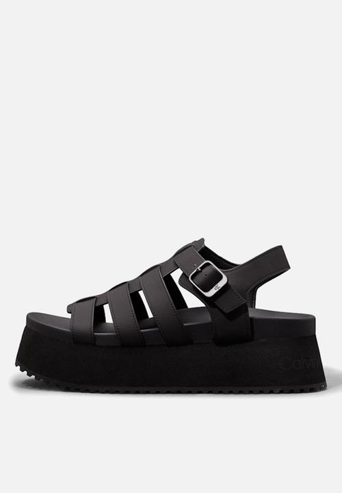 Calvin Klein - Platform buckle leather sandal - triple black