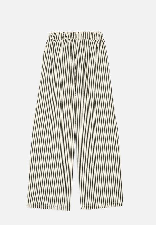 Pop Candy - Striped wide leg pants-ecru & black