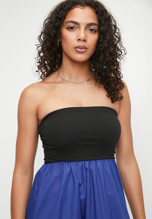 Superbalist - Bandeau strapless combo dress - black & cobalt