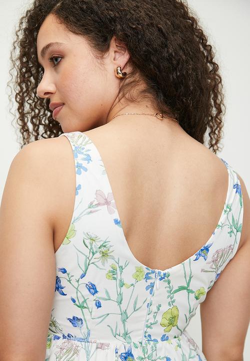 MILLA - Printed bubble mini dress - Blue delicate daisy