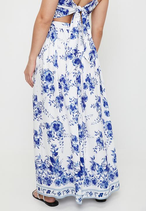 MILLA - Co-ord a-line maxi skirt - blues linear floral