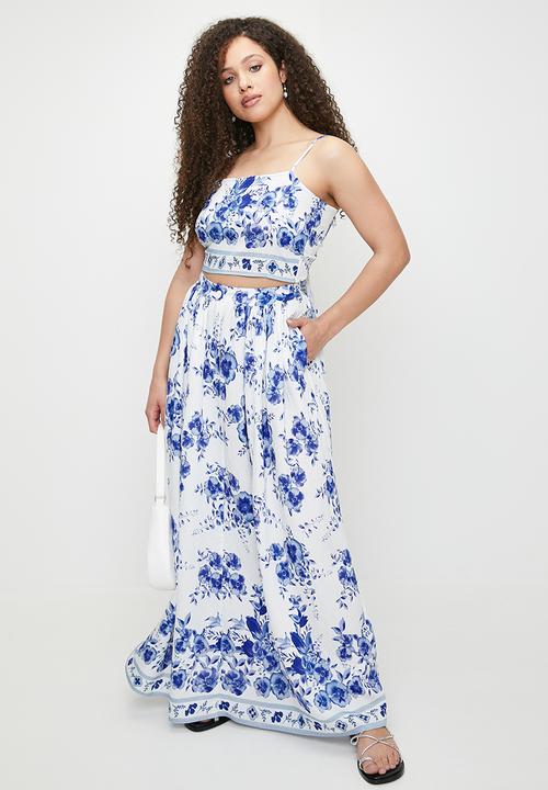 MILLA - Co-ord a-line maxi skirt - blues linear floral