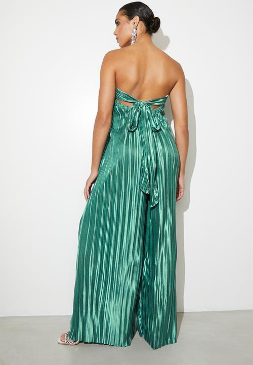 VELVET - Plisse pleat boobtube jumpsuit - dark forest
