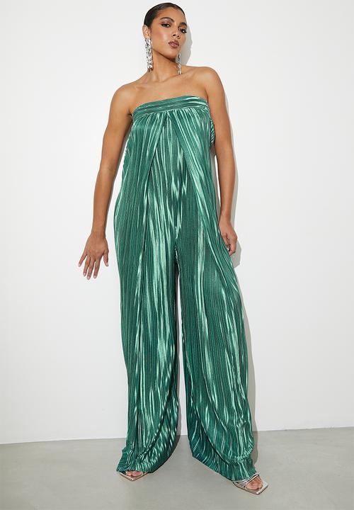VELVET - Plisse pleat boobtube jumpsuit - dark forest