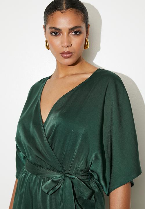 VELVET - Mock wrap grown on sleeve playsuit - Green