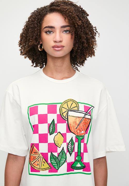Me&B - Statement Tee With Cocktail Gingham Print - Cocktail