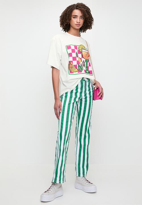 Me&B - Statement Tee With Cocktail Gingham Print - Cocktail