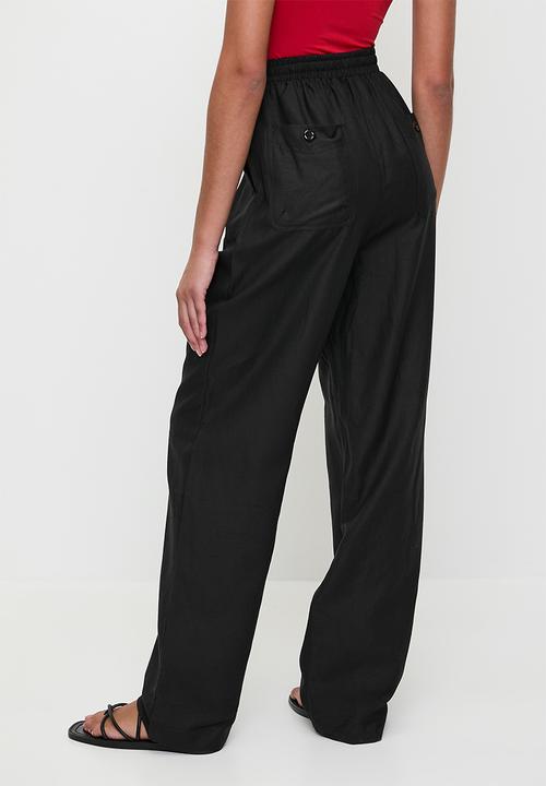 Me&B - Straight Leg Linen Pants In Black - Black