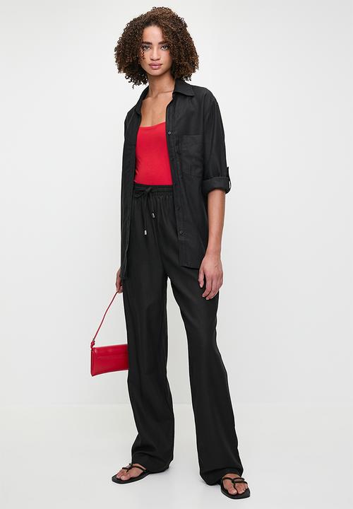 Me&B - Straight Leg Linen Pants In Black - Black