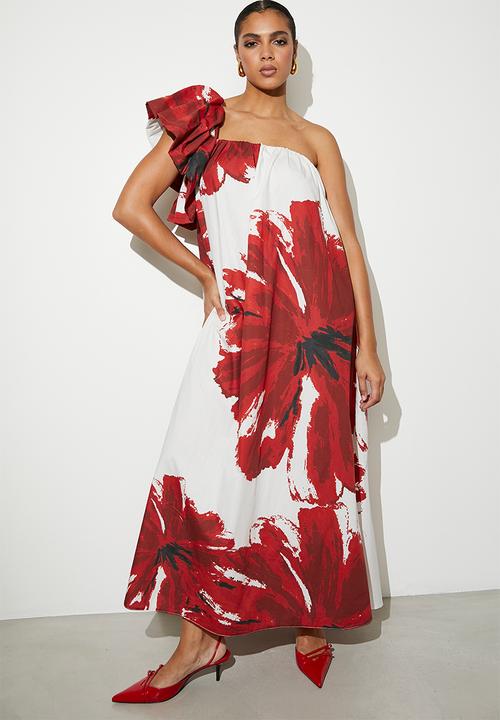 VELVET - Statement Trapeze Maxi - Hand Drawn Red Macro Floral 