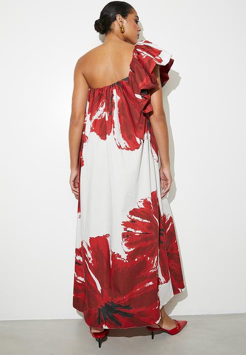 VELVET - Statement Trapeze Maxi - Hand Drawn Red Macro Floral 