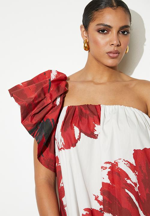 VELVET - Statement Trapeze Maxi - Hand Drawn Red Macro Floral 