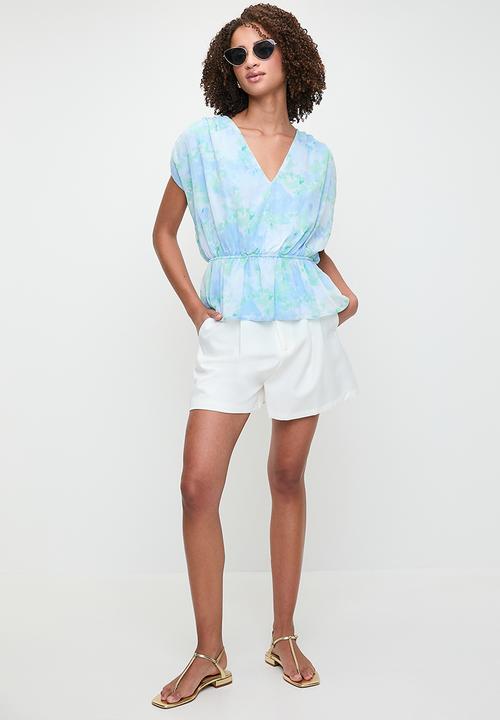 MILLA - Printed sheer back tie top - blue floral