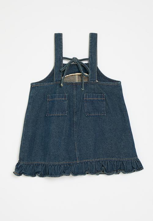 Pop Candy - Denim pinafore dress-dark blue