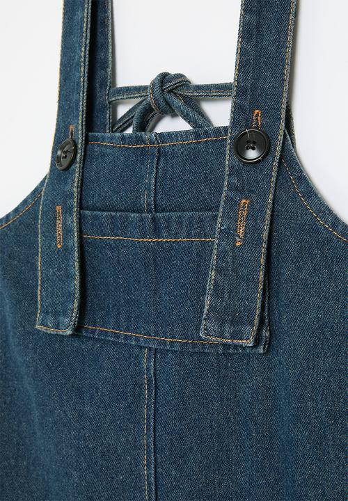 Pop Candy - Denim pinafore dress-dark blue