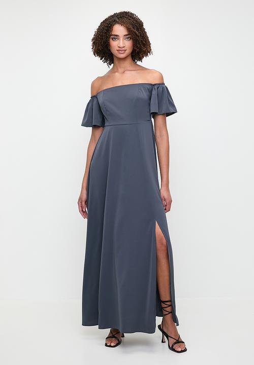 Bardot fit & flare maxi dress with shirring back - blue