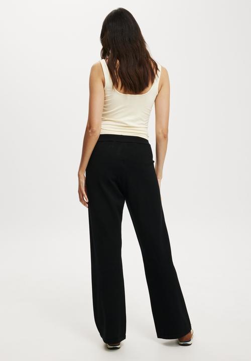 Cotton On - Wide Leg Knit Pant - Black/Porcelain Stripe