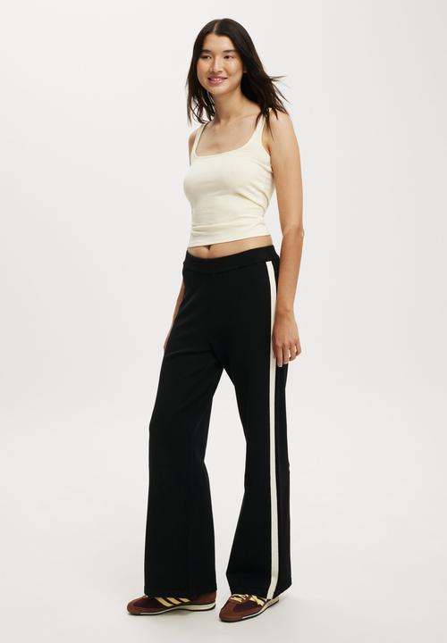 Cotton On - Wide Leg Knit Pant - Black/Porcelain Stripe