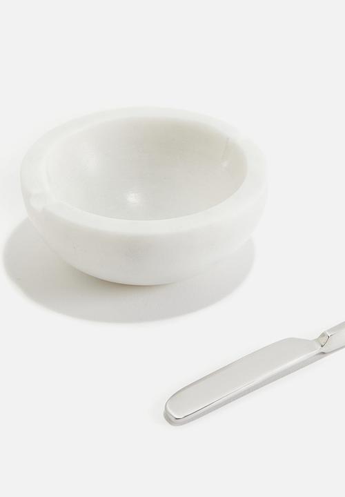 H&M - Marble butter bowl with knife - white