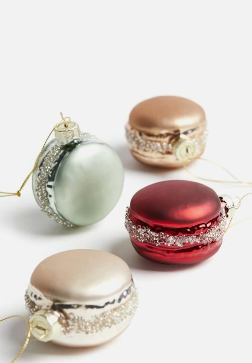 H&M - 4-Pack macaroon christmas decorations - Dark red light green