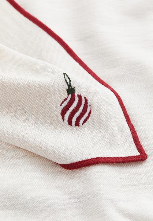 H&M - 4-Pack embroidered napkins - White Christmas tree