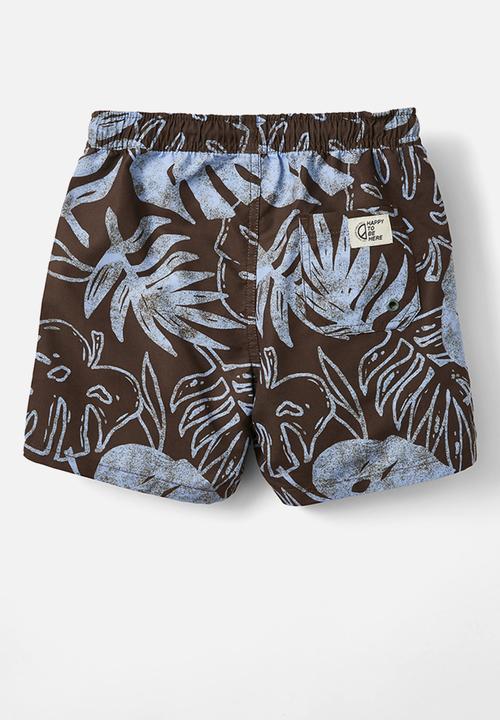 Cotton On - Bailey board short - hot choccy & dusk blue palm foliage