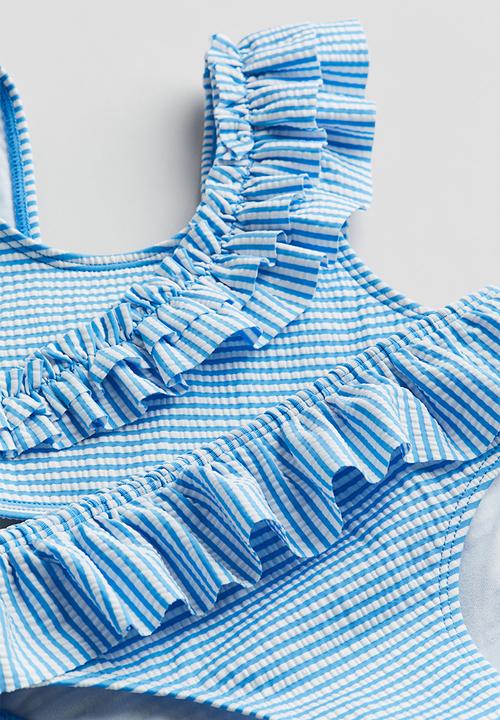 H&M - Frill-trimmed bikini - blue white striped