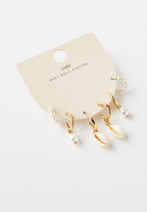 Rubi - 3 Pack mid earring - up shell gold