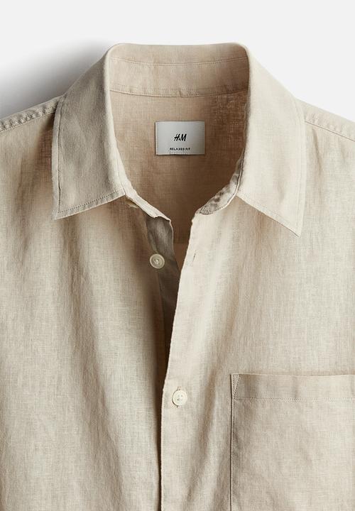 H&M - Loose fit short-sleeved linen-blend shirt - beige