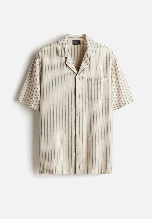 H&M - Pyjama shirt and shorts - beige & dark grey striped