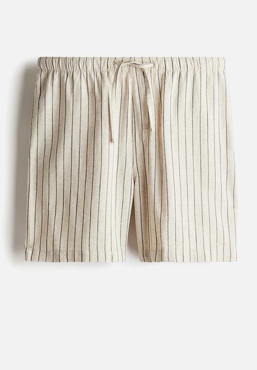 H&M - Pyjama shirt and shorts - beige & dark grey striped