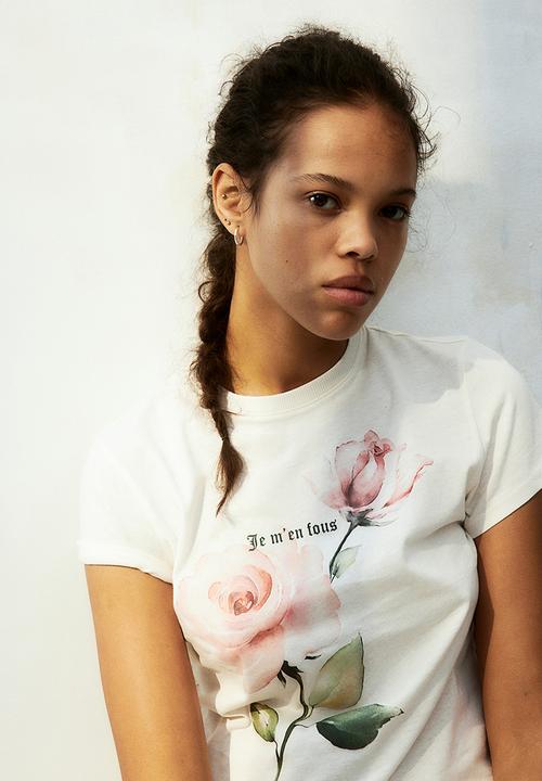 H&M - Printed T-shirt - cream/roses