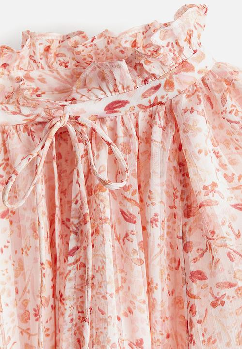H&M - Frill-trimmed crêpe blouse - light pink patterned