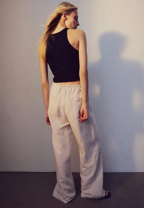 H&M - Linen-blend trousers - light beige