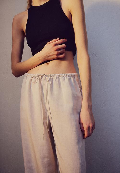H&M - Linen-blend trousers - light beige