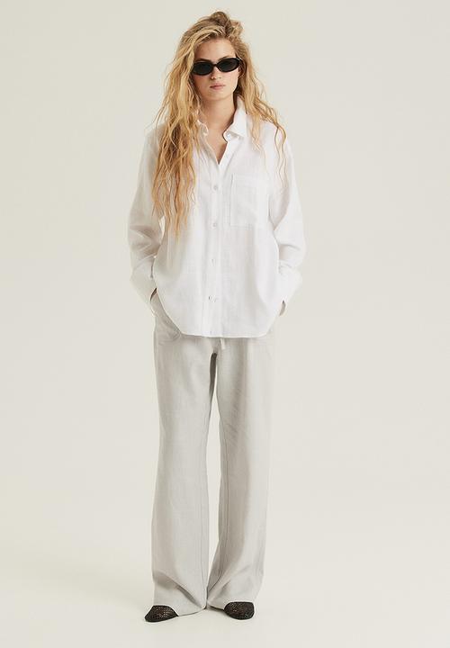 H&M - Linen-blend straight trousers - light grey