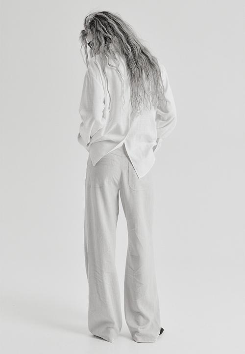 H&M - Linen-blend straight trousers - light grey