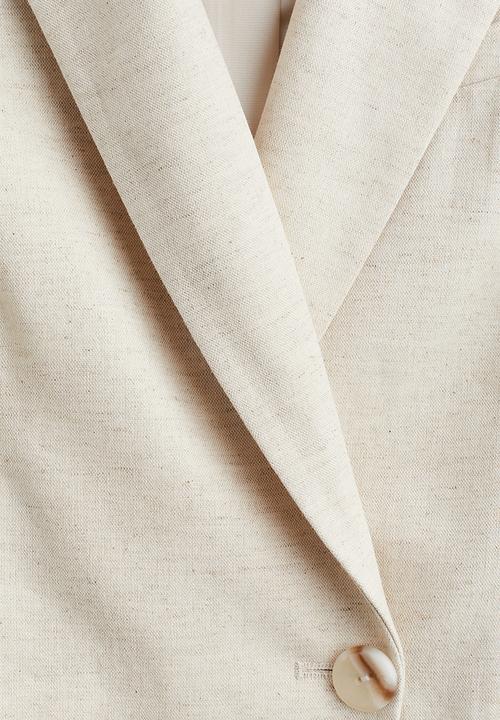 H&M - Waisted linen-blend blazer - light beige