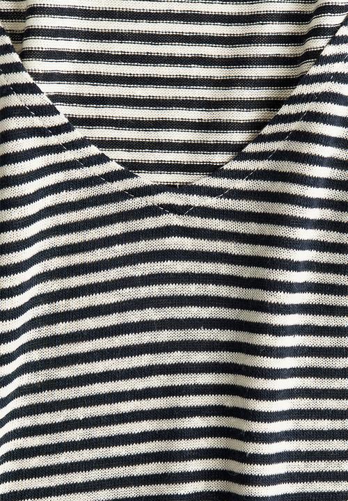 H&M - Linen-blend t-shirt - navy blue striped