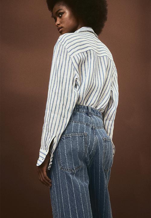 H&M - Linen shirt - white & blue striped