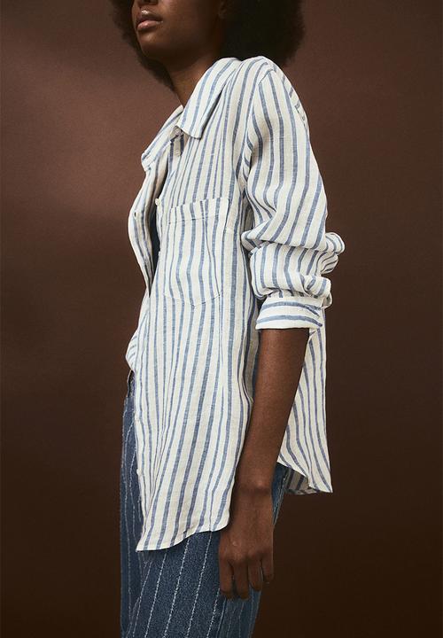 H&M - Linen shirt - white & blue striped