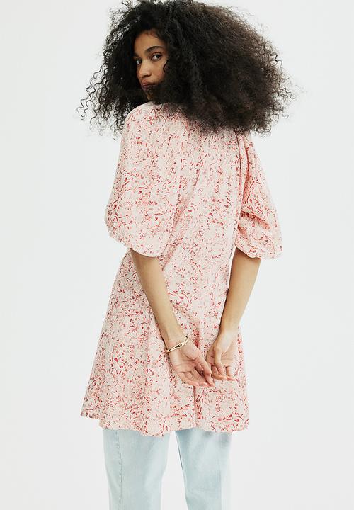 H&M - Flared-skirt dress - light pink patterned