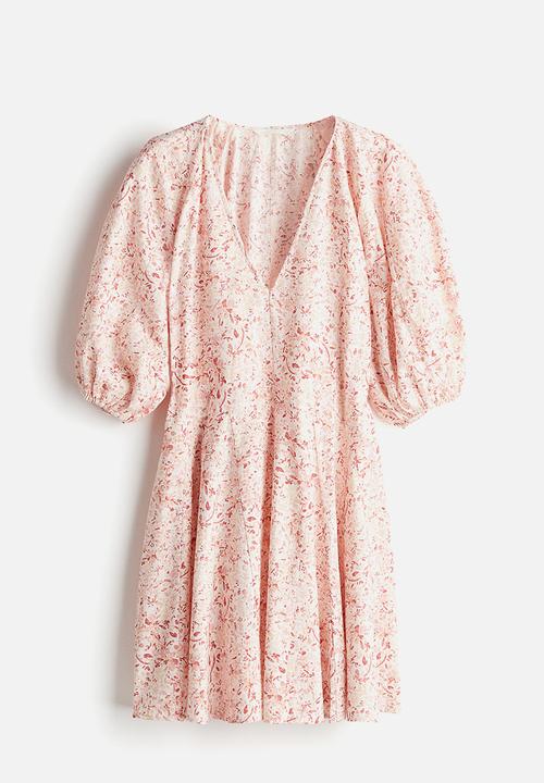 H&M - Flared-skirt dress - light pink patterned