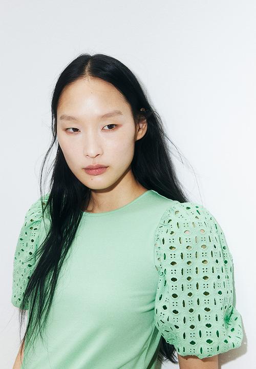H&M - Puff-sleeved top - mint green