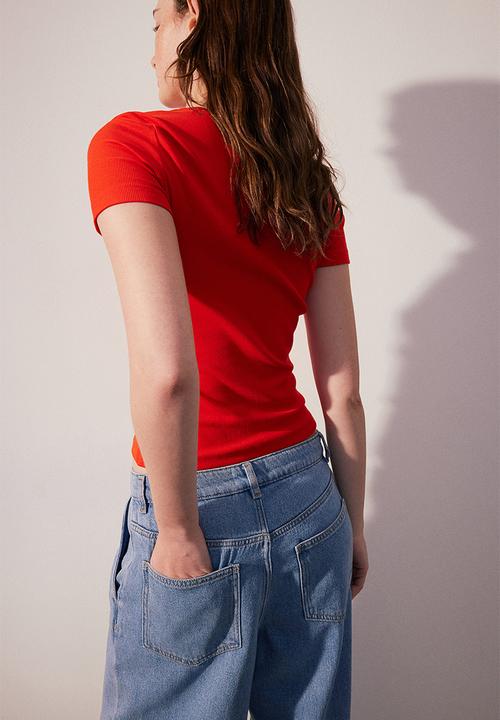 H&M - Ribbed modal-blend T-shirt - red