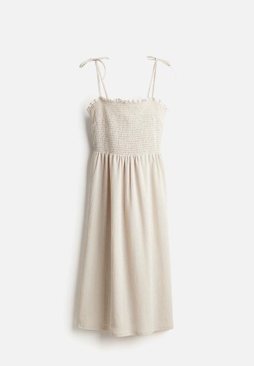 H&M - Tie-strap smocked dress - light beige