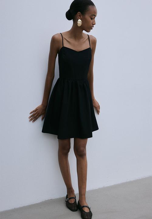 Flared-skirt cotton dress - black - 1231427002